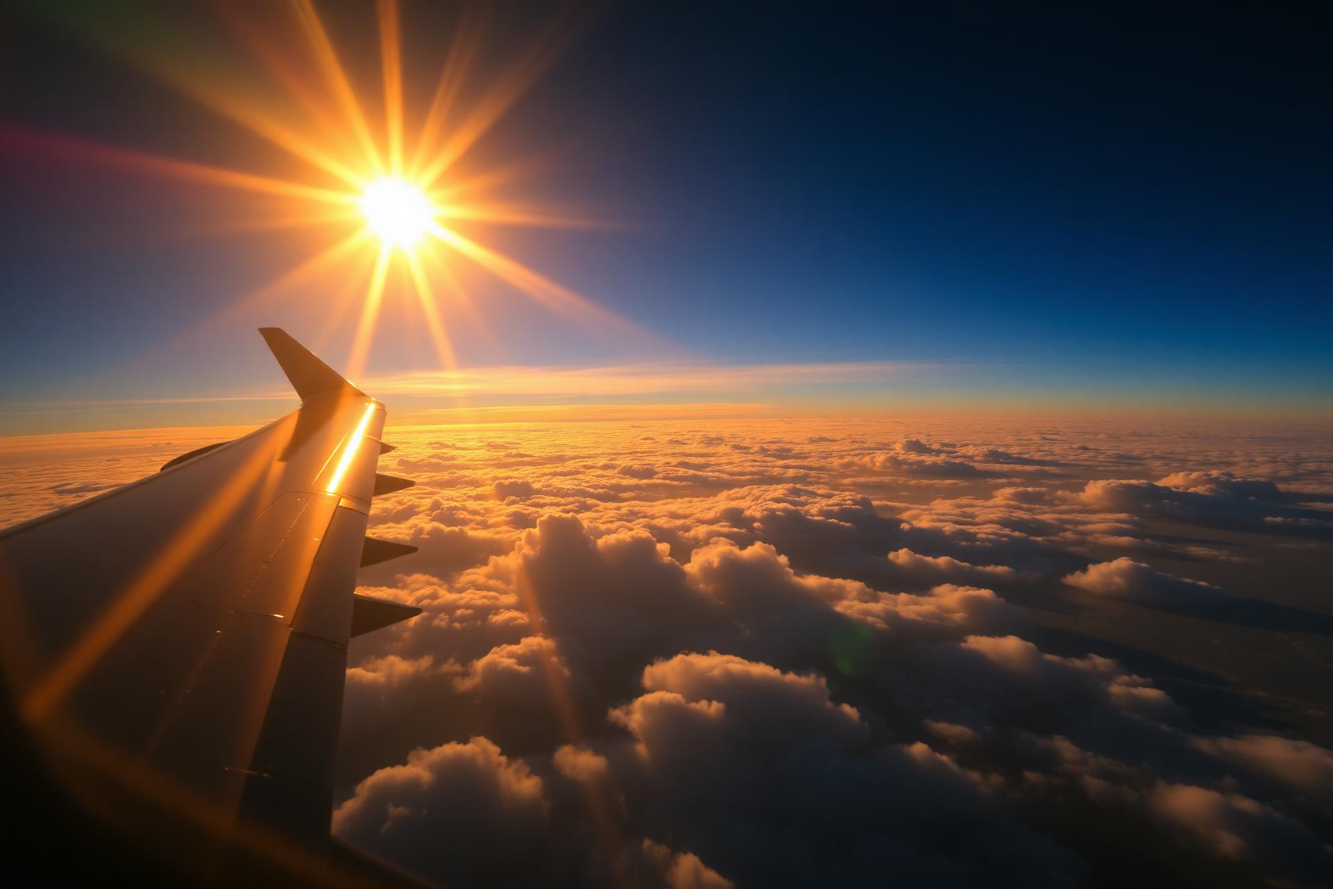 Cockpit sunset view over clouds